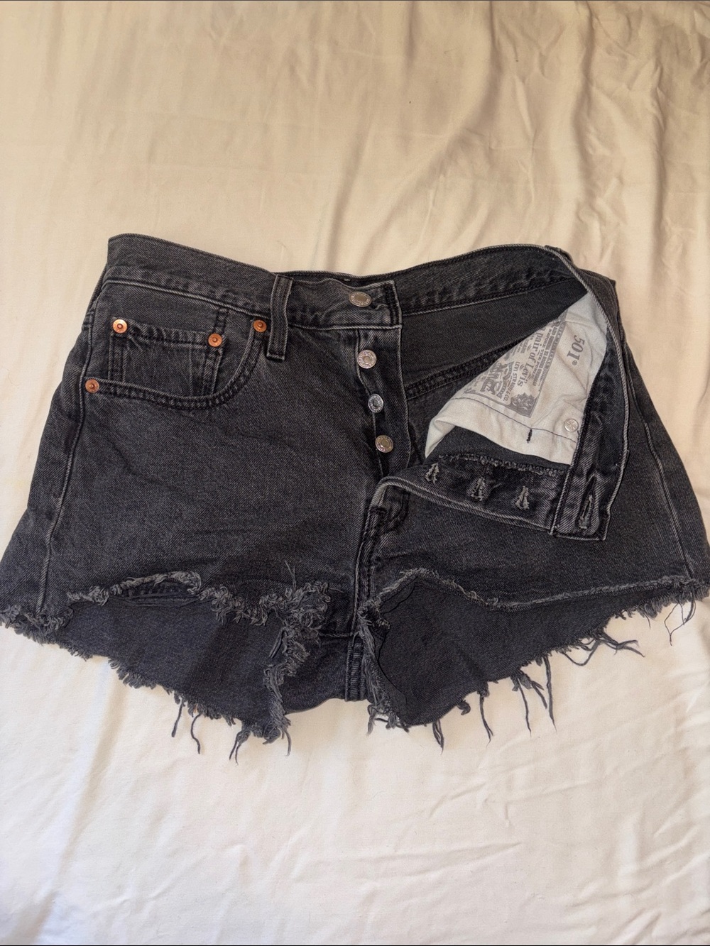 Levi's Black Frayed Hem Distressed Jean Shorts